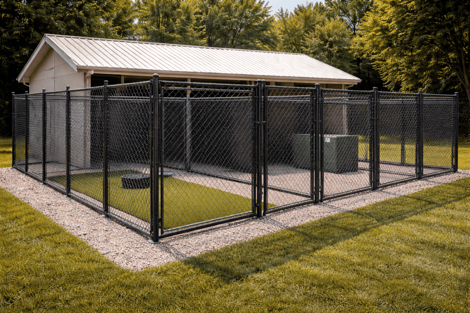 Dog Kennel with Black Chain Link Fence