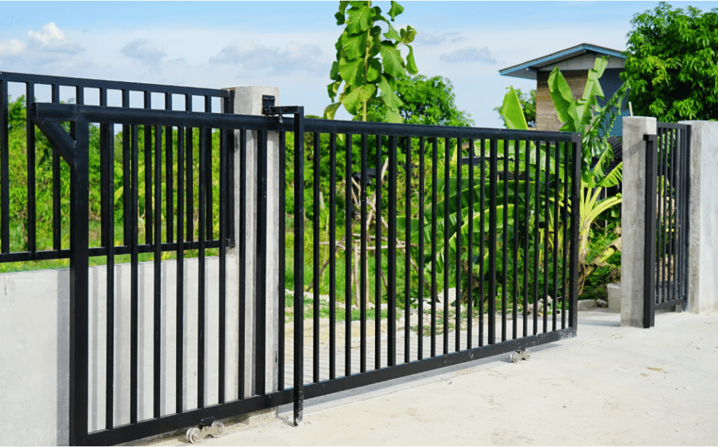 Custom privacy gate protecting a residential home