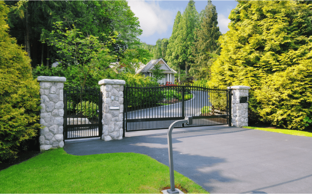 Modern custom driveway gate improving residential home security